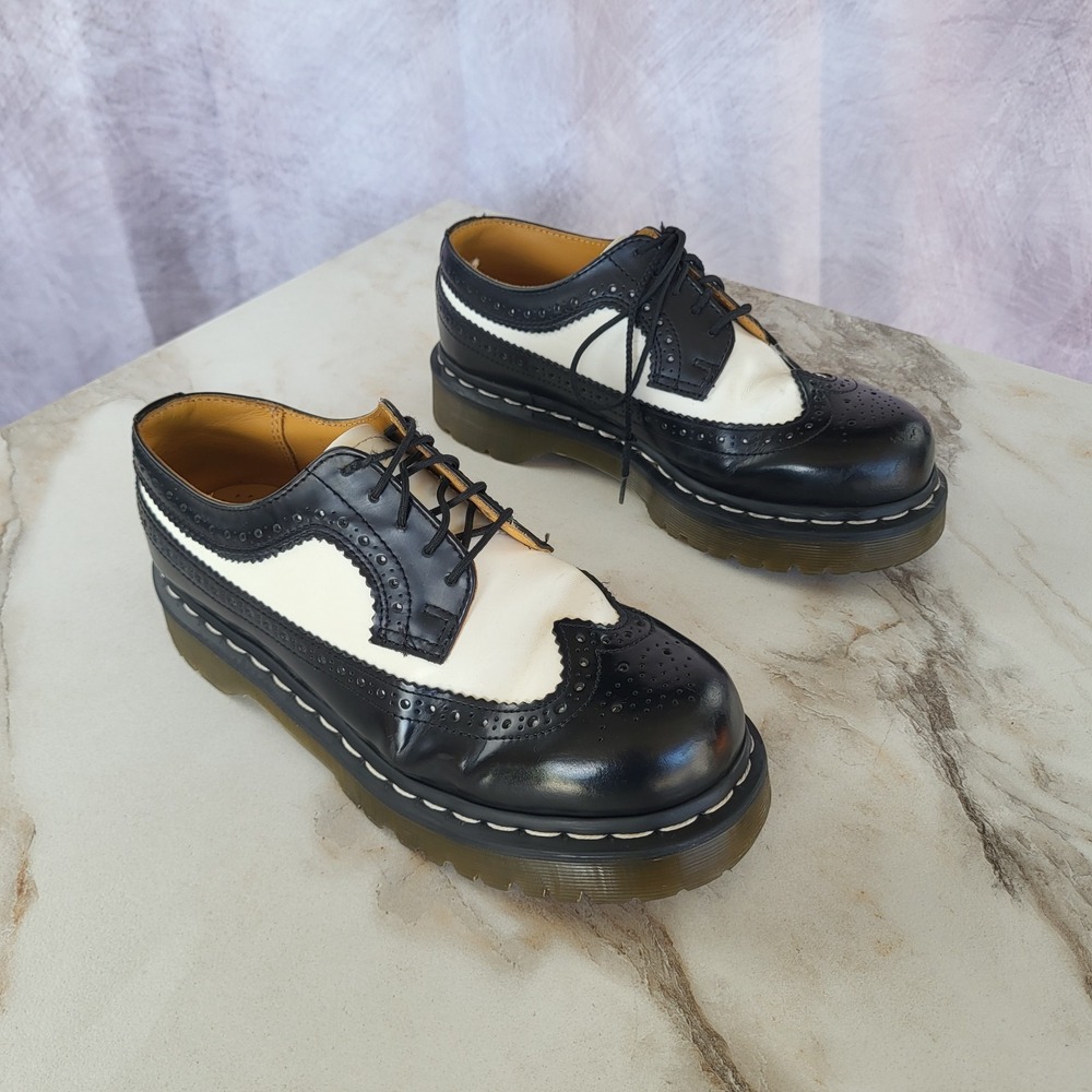 Dr. Martens 3989 Bex Long Wing Derby Two Tone Black White Size 6 Men's